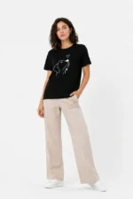 Köpek Figürlü Minimal Baskılı Tişört Kısa Kol Yazlık T-Shirt - Siyah - Görsel 2