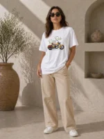 Motosiklet Baskılı Tişört Bisiklet Yaka Kısa Kol Yazlık T-Shirt - Beyaz - Görsel 4