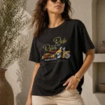 Motosiklet Baskılı Tişört Bisiklet Yaka Kısa Kol Yazlık T-Shirt - Siyah