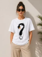 Kuğu Figürlü Soru İşareti Baskılı Tişört Kısa Kol T-Shirt - Beyaz - Görsel 2