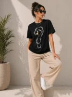 Kuğu Figürlü Soru İşareti Baskılı Tişört Kısa Kol T-Shirt - Siyah - Görsel 3