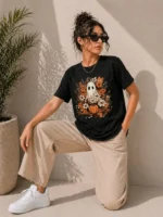 Balkabağı Hayalet Baskılı Tişört Kısa Kol Yazlık T-Shirt - Siyah - Görsel 2