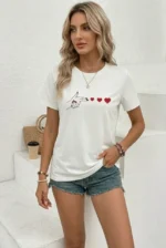 Minimal Kalp İşaret Baskılı Tişört Kısa Kol Yazlık T-Shirt - Beyaz - Görsel 3