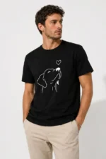 Erkek Köpek Figürlü Minimal Baskılı Tişört Kısa Kol Yazlık T-Shirt - Siyah - Görsel 2