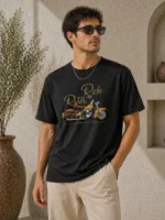Erkek Motosiklet Baskılı Tişört Bisiklet Yaka Kısa Kol Yazlık T-Shirt - Siyah - Görsel 2