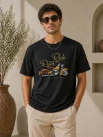 Erkek Motosiklet Baskılı Tişört Bisiklet Yaka Kısa Kol Yazlık T-Shirt - Siyah - Görsel 3