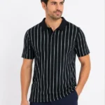 Erkek Pike Kumaş Çizgili Polo Yaka Tişört Kısa Kol Yazlık T-Shirt - Siyah