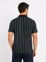 Erkek Pike Kumaş Çizgili Polo Yaka Tişört Kısa Kol Yazlık T-Shirt - Siyah - Görsel 3