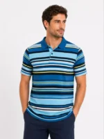 Erkek Çizgili Polo Yaka Tişört Kısa Kol Yazlık T-Shirt Regular Fit - Mavi