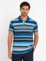 Erkek Çizgili Polo Yaka Tişört Kısa Kol Yazlık T-Shirt Regular Fit - Mavi - Görsel 3