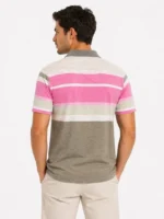 Erkek Flamlı Penye Çizgili Polo Yaka Tişört Kısa Kol Yazlık T-Shirt - Gri - Görsel 2