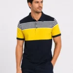 Erkek Pike Kumaş Çizgili Polo Yaka Tişört Kısa Kol Yazlık T-Shirt - Lacivert
