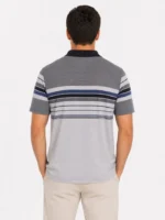 Erkek Flamlı Penye Çizgili Polo Yaka Tişört Kısa Kol Yazlık T-Shirt - Gri - Görsel 3