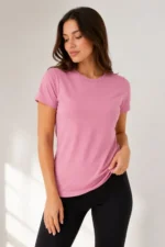 Basic Tişört Bisiklet Yaka Kısa Kol Günlük Yazlık Slim Fit T-Shirt - Pembe
