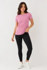 Basic Tişört Bisiklet Yaka Kısa Kol Günlük Yazlık Slim Fit T-Shirt - Pembe - Görsel 2