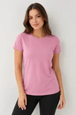 Basic Tişört Bisiklet Yaka Kısa Kol Günlük Yazlık Slim Fit T-Shirt - Pembe - Görsel 3