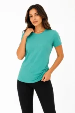 Basic Tişört Bisiklet Yaka Kısa Kol Günlük Yazlık Slim Fit T-Shirt - Su Yeşili - Görsel 3