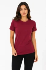 Basic Tişört Bisiklet Yaka Kısa Kol Günlük Yazlık Slim Fit T-Shirt - Bordo - Görsel 2