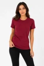 Basic Tişört Bisiklet Yaka Kısa Kol Günlük Yazlık Slim Fit T-Shirt - Bordo - Görsel 3