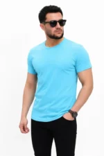 Erkek Basic Tişört Bisiklet Yaka Kısa Kol Günlük Yazlık Slim Fit T-Shirt - Açık Mavi