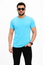 Erkek Basic Tişört Bisiklet Yaka Kısa Kol Günlük Yazlık Slim Fit T-Shirt - Açık Mavi - Görsel 2