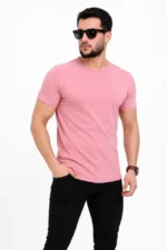 Erkek Basic Tişört Bisiklet Yaka Kısa Kol Günlük Yazlık Slim Fit T-Shirt - Pembe - Görsel 2