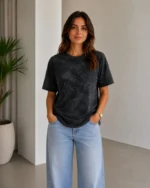 Batik Desenli Tişört Bisiklet Yaka Kısa Kol Regular Fit T-shirt - Siyah - Görsel 2