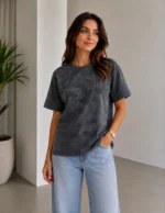 Batik Desenli Tişört Bisiklet Yaka Kısa Kol Regular Fit T-shirt - Siyah - Görsel 3