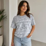 Batik Desenli Tişört Bisiklet Yaka Kısa Kol Regular Fit T-shirt - Gri