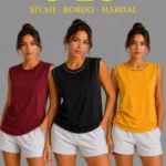 3’lü Kolsuz Sporcu Atlet Seti Yazlık Bisiklet Yaka - Siyah, Bordo, Hardal