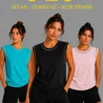 3’lü Kolsuz Sporcu Atlet Seti Yazlık Bisiklet Yaka - Siyah, Turkuaz, Pembe