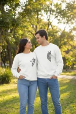 Sevgililer Günü Özel Bisiklet Yaka Baskılı Oversize Sweatshirt - Beyaz - Görsel 2
