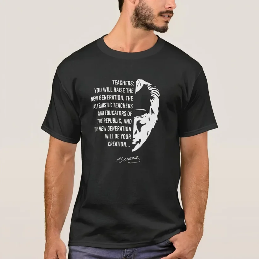 24 Kasım Öğretmenler Günü Temalı Baskılı Bisiklet Yaka T-shirt - Siyah 24 Kasım Öğretmenler Günü Temalı Baskılı Bisiklet Yaka T-shirt - Siyah - Görsel 1