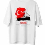 19 Mayıs Atatürkü Anma Gençlik Ve Spor Bayramı Baskılı Oversize T-shirt - Beyaz