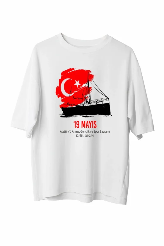 19 Mayıs Atatürkü Anma Gençlik Ve Spor Bayramı Baskılı Oversize T-shirt - Beyaz 19 Mayıs Atatürkü Anma Gençlik Ve Spor Bayramı Baskılı Oversize T-shirt - Beyaz - Görsel 1