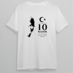 10 Kasım Atatürk Anma Günü Silüet Baskılı Oversize Bisiklet Yaka T-shirt - Beyaz