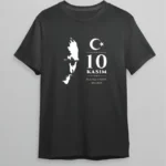 10 Kasım Atatürk Anma Günü Silüet Baskılı Oversize Bisiklet Yaka T-shirt - Siyah