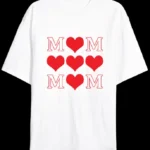 Anneler Günü Hediye MOM Kalp Baskılı Oversize Bisiklet Yaka T-shirt - Beyaz