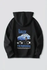 Sevgililer Günü Araba Temalı Baskılı Oversize Kapüşonlu Sweatshirt Hoodie - Siyah