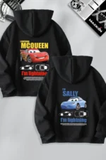 Sevgililer Günü Araba Temalı Baskılı Oversize Kapüşonlu Sweatshirt Hoodie - Siyah - Görsel 2