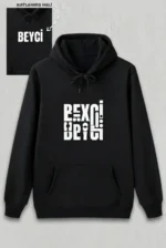 Sevgililer Günü Beyci Hediye Baskılı Oversize Kapüşonlu Sweatshirt - Siyah