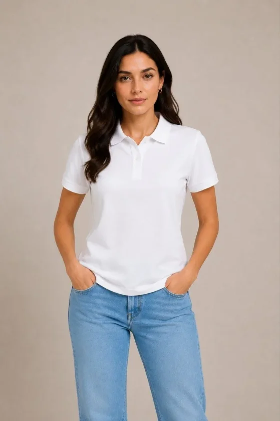 TY6a2c36f168fbb6a2c36f168fbd.webp Polo Yaka Pike Kumaş Düğmeli Basic Tişört Günlük Rahat - Beyaz - Görsel 1