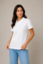 Polo Yaka Pike Kumaş Düğmeli Basic Tişört Günlük Rahat - Beyaz - Görsel 2