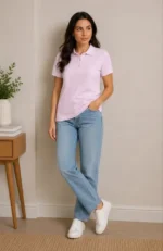 Polo Yaka Pike Kumaş Düğmeli Basic Tişört Günlük Rahat - Pembe - Görsel 2