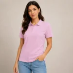 Polo Yaka Pike Kumaş Düğmeli Basic Tişört Günlük Rahat - Pembe - Görsel 3