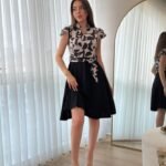 Kadın Kısa Kollu Kolu Fırfır Detay Mini Kuşaklı Kloş Krep Elbise