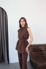 Kadın Halter Yaka Beli Kuşak Detaylı Ikili Takım - Görsel 8