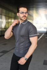 Erkek Dokulu Desen Yakalı Kısa Kollu Tişört - Görsel 5