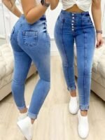 Kadın Yüksek Bel önden Düğmeli Jean Pantolon - Görsel 3