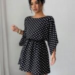 Kadın Puantiyeli örme Krep Mini Elbise (kemersiz)